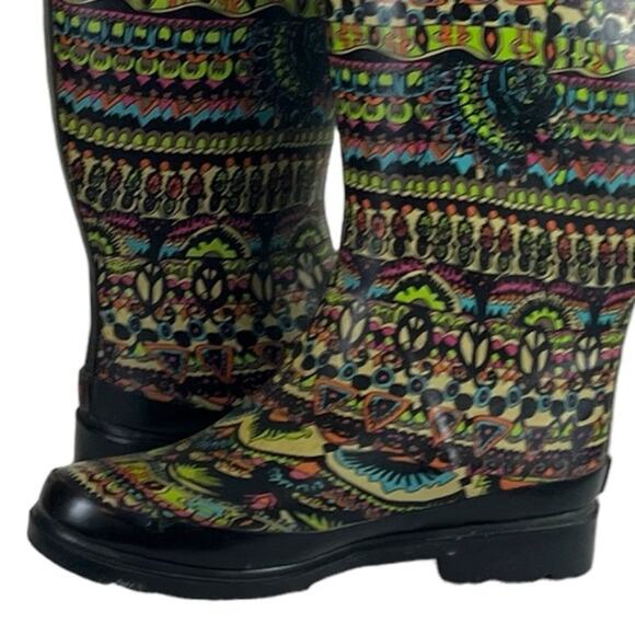 The Sak Sacroot Rain Boots Peace Love Boho Chunky Black Multi Women’s Size 7M - Picture 8 of 15